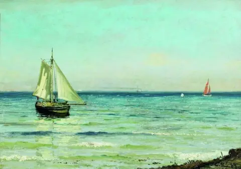 Paesaggio costiero con navi