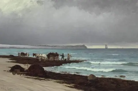 Uomini che raccolgono alghe sulla spiaggia di Hornb K, 1882