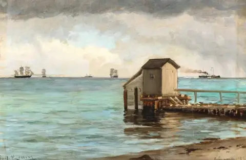 Blick Von Einem Strand Im Hintergrund Die Insel Hveen Dänemark 1892