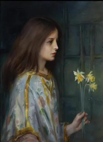 Una giovane ragazza con narcisi