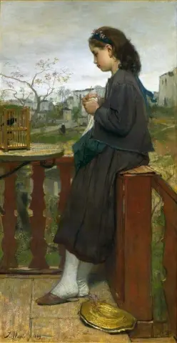 Jente strikker på en balkong Montmartre 1869