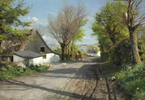 Spring Day With A Horse Carriage On The Road Near Jyllinge 1921