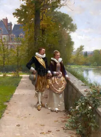 Elegant Figures Strolling In The Park