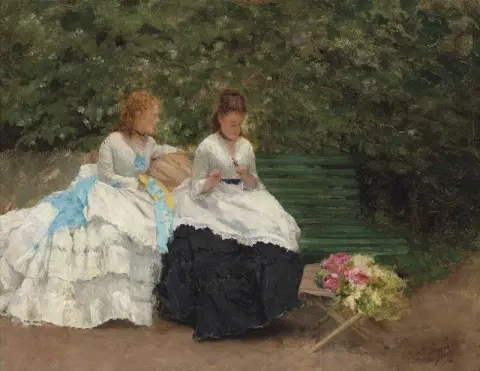 Suzanne E Madeleine Boussod Su Una Panchina in Giardino, ca. 1874