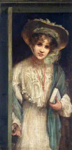 Mujer entrando por una puerta 1886-1917