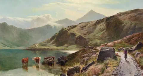 Riego de ganado cerca de Snowdonia 1873