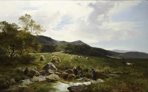 Пейзаж с детьми, играющими у ручья 1860