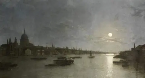 St. Pauls en de Theems bij maanlicht