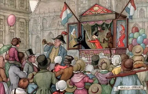 Teatro de marionetes na Praça Dam, em Amsterdã