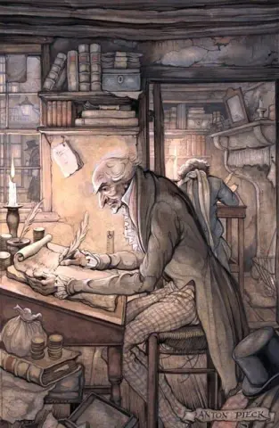 Scrooge em seu escritório