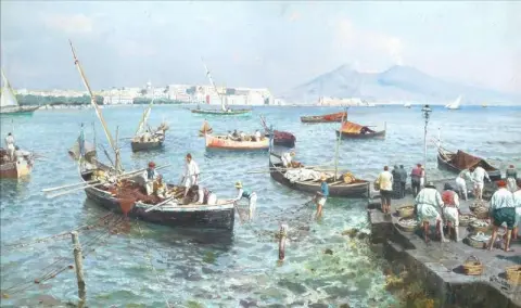 Vissersboten in de baai van Napels 1