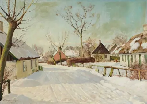 En snötäckt byväg