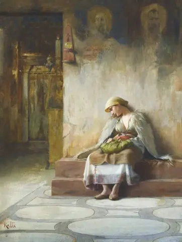 Ragazza che dorme in una chiesa