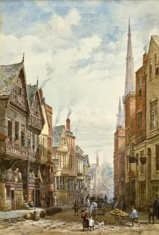 En utsikt over The High Cross Chester 1890