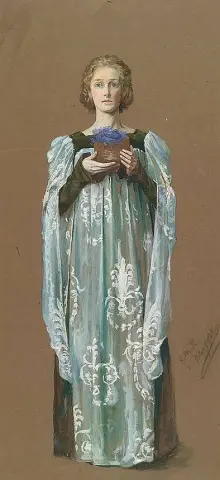 제비꽃 한 그릇을 들고 있는 여인의 전신 초상화 1901