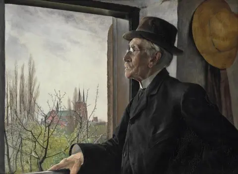 View From Sankt Jorgensbjerg In Roskilde With An Old Man Looking Out The Window