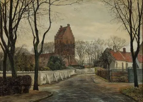 Utsikt mot Sct. Nicolai kirke i Koge 1931
