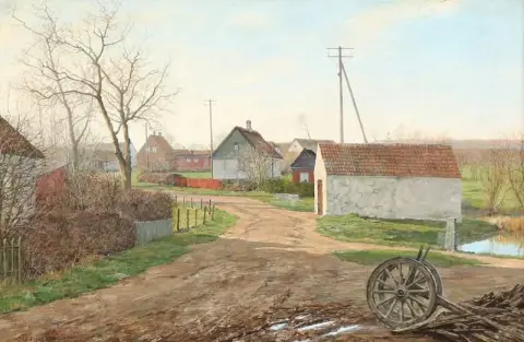 Calle del pueblo en Fjenneslev cerca de Soro 1948