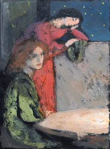 Two Girls By A Table Look Out On A Starry Night 1905
