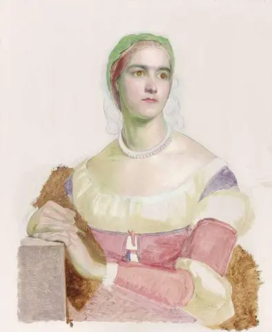 Porträtt av Emily Winter Rose Byst-längd oavslutad. 1861