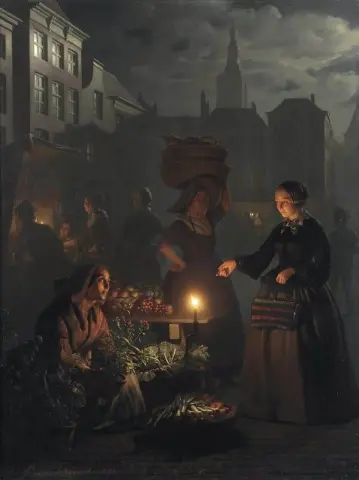 Un mercato ortofrutticolo al chiaro di luna sul De Grote Markt L'Aia 1855