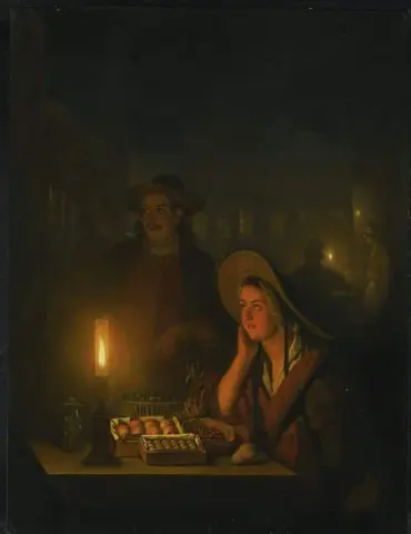 Venditori di frutta alla luce di una lampada a paraffina, 1867