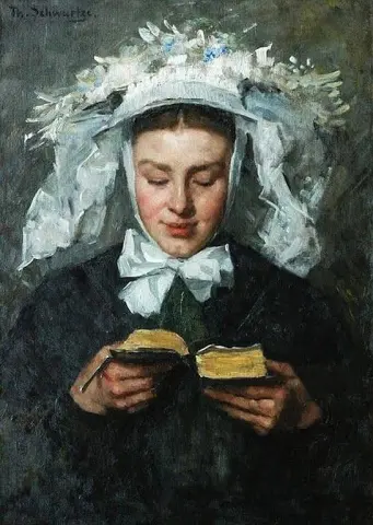 Young Woman Reading In Brabant Costume