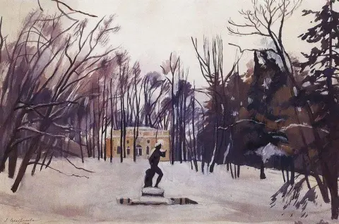 Winter in Tsarskoje Selo. De bovenkant van het bad