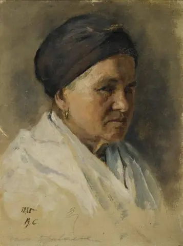 صورة لامرأة عجوز في منديل 1885
