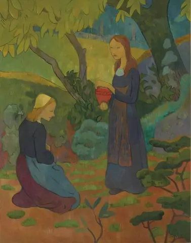 Joven bretona con olla bermellón y niña arrodillada 1892