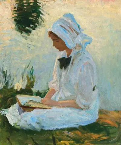 Mädchen liest an einem Bach, ca. 1888