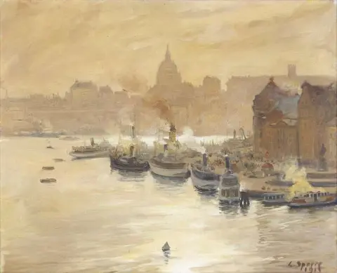 Vy Over Skeppsbron Och Soders Hojder Med Katarina Kyrka I Fonden 1915