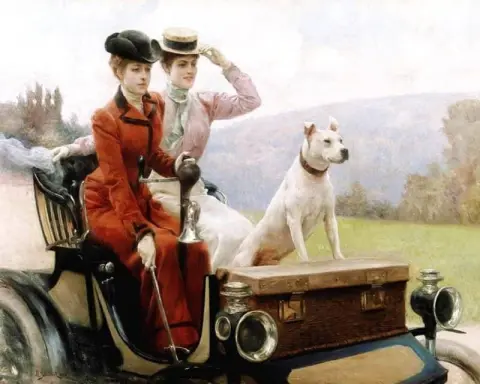 Guldsmedsdamerna i Bois De Boulogne i en Peugot Voiturette 1897 1901