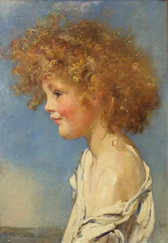 Portrait Of A Young Girl With Curly Hair Bust Length