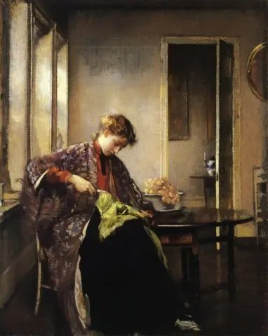 Ragazza che rammenda, 1910 circa