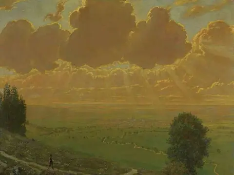 Sunburst över Sackingen Schwarzwald 1910