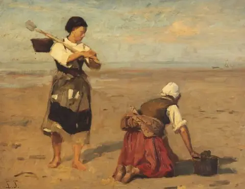Coastal Scene With Clam Gatherers Presumably From Brittany