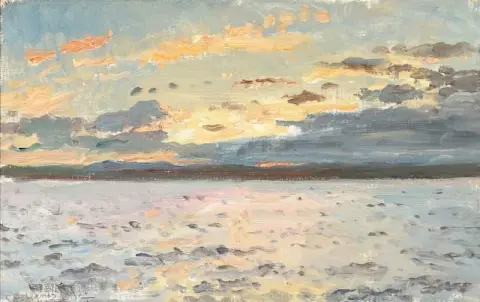 Merimaisema auringon laskiessa Skotlannin rannikolle 1921