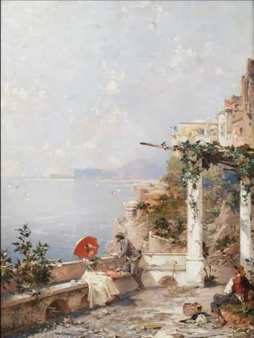 Een kunstenaar schetst op een terras in Amalfi