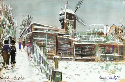 Moulin De La Galette under snøen Montmartre 1934