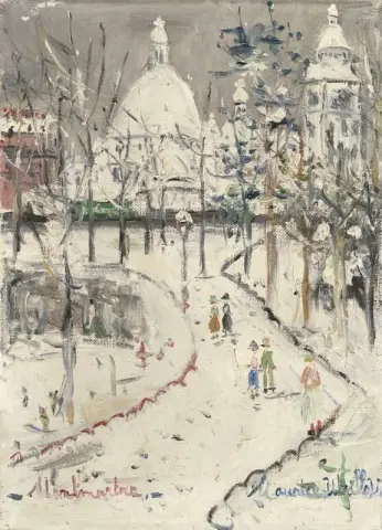 Saint-Pierre-plassen og Sacre-Coeur under snøen Montmertre ca. 1948