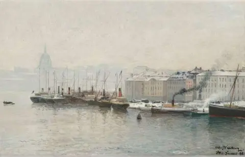 Talvimaisema Skeppsbron Tukholmasta