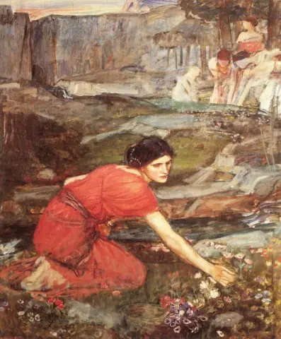 Doncellas recogiendo flores junto a un arroyo hacia 1911