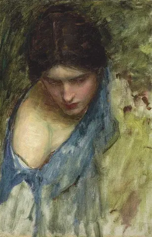 Ninfas que encuentran la cabeza de Orfeo. Un boceto de la ninfa de la izquierda hacia 1900