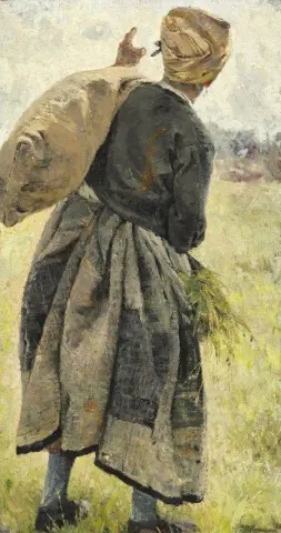 Uma mulher com um saco de batatas Ecouen França
