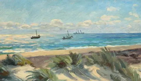Skagen 与船的海滩场景