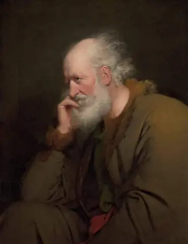 Studie van een oude man, halflang, in een bruine, met bont gevoerde jas, ca. 1770