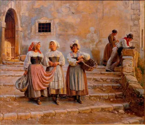 Unga kvinnor som bär kalk. Civiita D Antino 1883