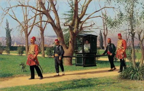 Дочь английского посла верхом в паланкине 1889 г.