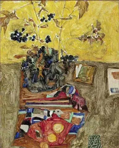 Stilleben med blommor och färgade dukar, 1911
